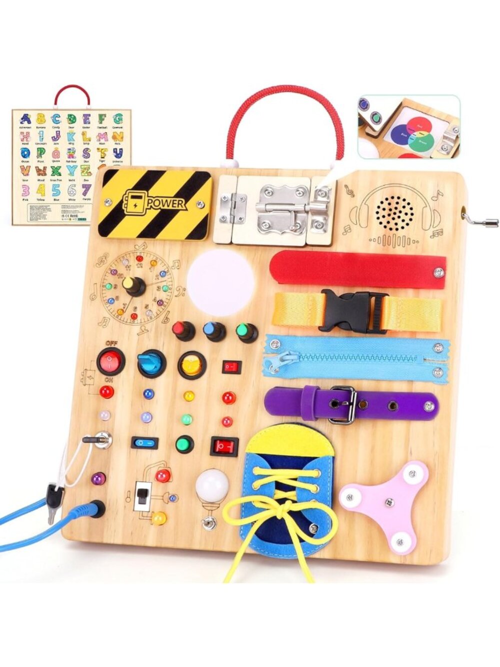 23-in-1 Montessori Busy Board with LED Lights | Educational Sensory Toy for